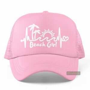 🆕Beach Girl Foam Trucker Hat Mesh Snapback Cap Light Pink